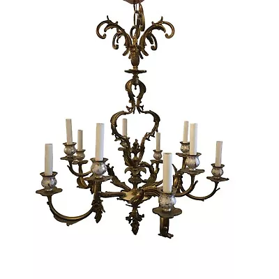 Antique Vintage Bronze Brass Porcelain 12-Light Chandelier French Rococo Style • $1800