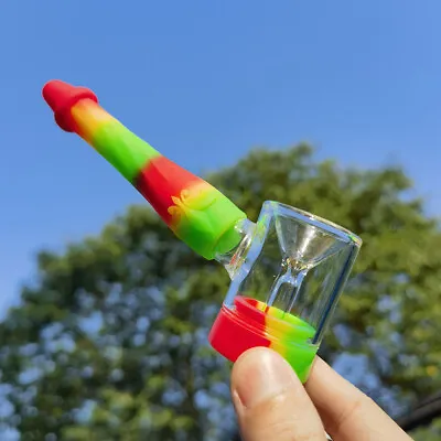 4.8  Glass&Silicone Water Pipe Hammer Bubbler Smoking Hookah Portable Hand Pipes • £7.97