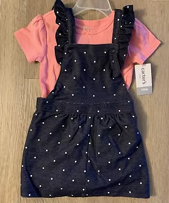 (NWT) Carter’s Girl’s Size 18 Mo 2Pc Navy Polka Dot Jumper Set Retails @ $28.00 • $16.98