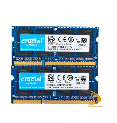 £26.39 • Buy Crucial 16GB 8GB 4GB 2Rx8 PC3L-12800S DDR3-1600Mhz SODIMM Laptop Memory RAM #DDD