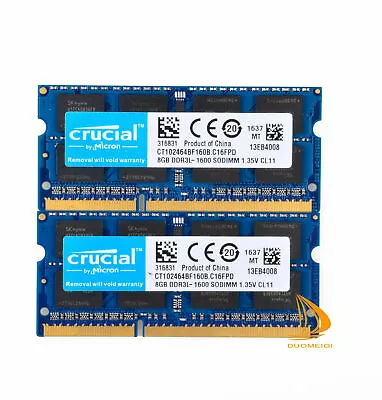 Crucial 16GB 8GB 4GB 2Rx8 PC3L-12800S DDR3-1600Mhz SODIMM Laptop Memory RAM #DDD • £10.79