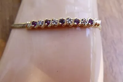 Vintage Ruby Diamond 14k Solid Yellow Gold Bracelet Herringbone 5.2g Maker Mark • $524.99