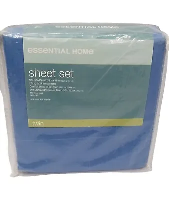 Vtg K-Mart Essential Home TWIN SHEET SET Blue Capri Breeze 140 Thread Count  • $15