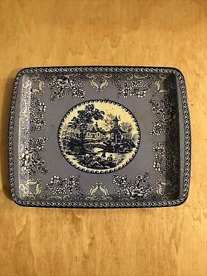 Daher Decorated Ware Tin Serving Tray Blue Oriental Water Scene • $11.96