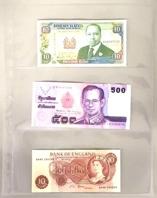 Clear Plastic Banknote Album Sheets Sleeves Storage Folder Holds 3 Notes [D] • £5.95