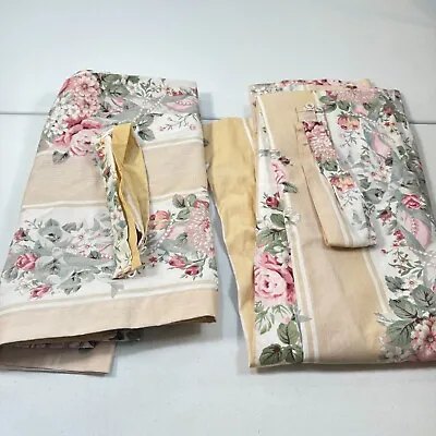 Vintage Croscill Curtain Panel Drapes Pair Set Pink Roses Flowers Blend 1139-6 • $100