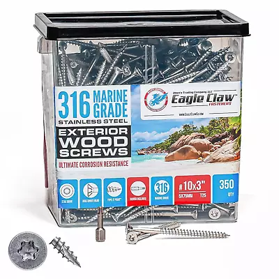 #10 X 3 Inch 316 Marine Grade Stainless Steel Wood Screws 350 Pack T25 Star Driv • $124.99