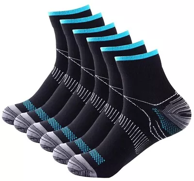 Unisex 6 Pairs Socks Black/Blue Foot Relieve Plain Sports Trainer S/M-Socks • $14.86