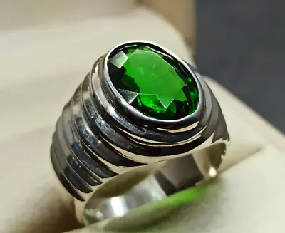 Rare Oval Cut Dark Green Peridot Mens Ring Beryl Deep Green Peridot Circle Ring • £168.90