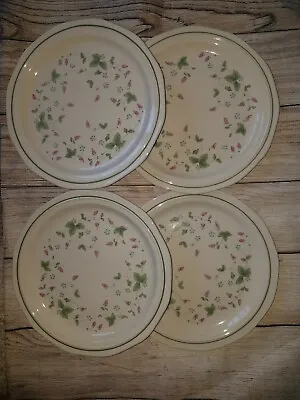 Mount Clemens Pottery Wild Berry 4 Dinner Plates Pink Rosebuds Green Trim EUC • $19.99