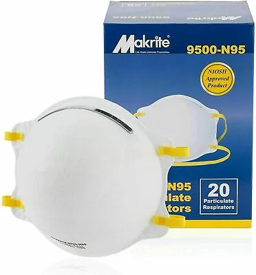 Makrite 9500-N95 NIOSH CDC Surgical Medical N95 Face Mask Respirator PACK OF 20 • $54.89