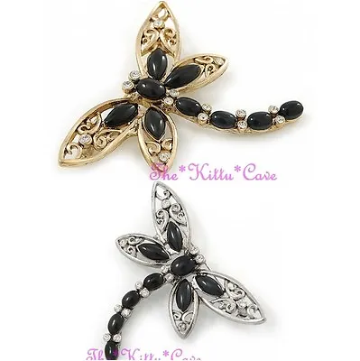 £13.99 • Buy Large Filigree Faux Black Onyx Dragonfly Mayfly Brooch Pin W/ Swarovski Crystals