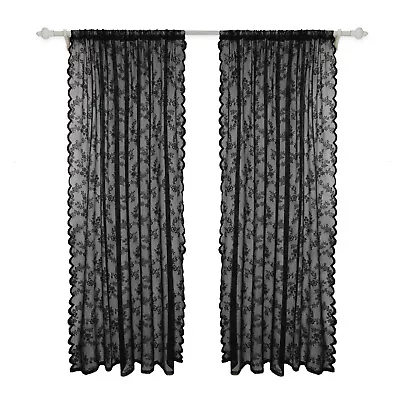 Floral Lace Sheer Curtains Panel Slot Top Voile Window Drapes Net Curtains Grey • $26.17