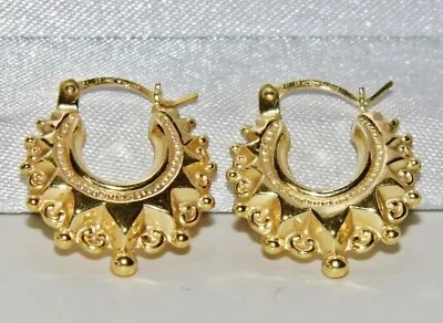 9ct Yellow Gold On Silver Victorian Style Gypsy Creole Earrings • £13.95