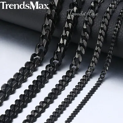 Black Tone Stainless Steel Link Necklace Men Boys Curb Cuban Chain 3/5/7/9/11mm  • $10.99