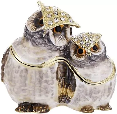 Bejeweled Enameled Animal Trinket Box/Figurine With Rhinestones-Couple Owls • $44.99