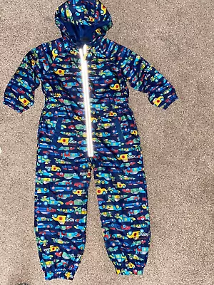 TU Boys Navy Racing Cars Design All In One Rain Puddle Suit 4-5 Years VGC • £2