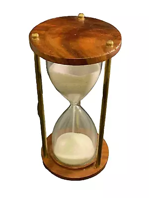 Nautical Vintage Hourglass Marine Brass & Wood Sand Timer White Sand Handmade • $28