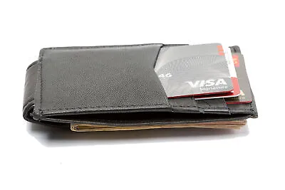 Leather Slim Design Magnetic Money Clip 3 Credit Card Holder Black Men's Wallet • $8.95