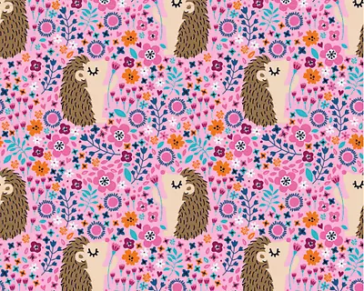 Pink Hedgehog / Flower Cotton Jersey Fabric - BY THE METER - 59  / 149cm Wide • £12.99