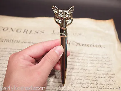 Vintage Antique Style Brass Fox Letter Opener Hunting Desk Collectible • $14.99