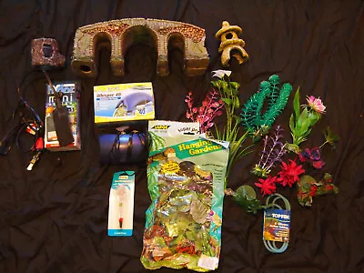 $34.99 • Buy Huge Lot Aquarium Tank Bowl Fish Supplies Accessories New & Used Bridge / Plants