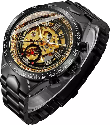 Men'S Watch Mechanical Stainless Steel Skeleton Steampunk Design Automatic Self • $54.48