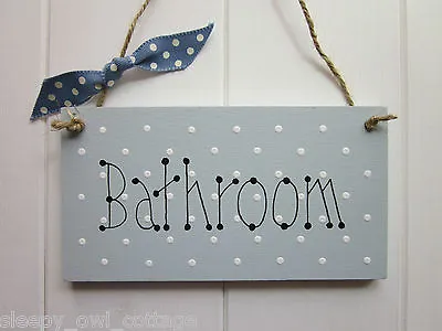 £3.99 • Buy SHABBY BATHROOM SIGN PLAQUE Painted In Duck Egg Paint Country Cottage Chic