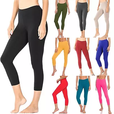 Women's Capri Leggings Soft Stretch Cotton 3/4 Length Cropped Fitness Yoga Pants • $12.99