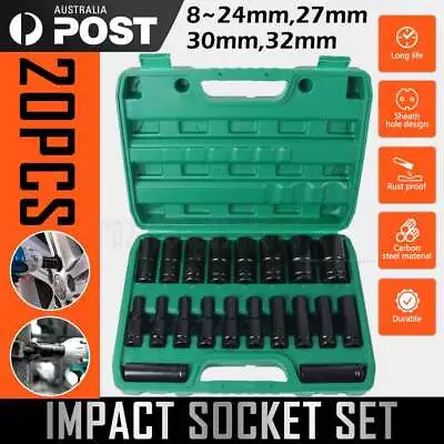 Impact Socket Set 1/2 Inches 20 Pcs Deep Drive Impact 8mm-32mm W/ Storage Box • $27.45
