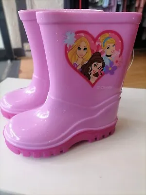 Girls Pink Disney Princess Wellies Boots Waterproof Size Baby Toddler 4-8 • £12.99