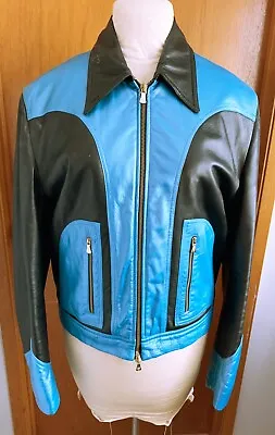 Versace - Gianni Versace Original Mens Racer Jacket Blue Black Leather Size M • $460