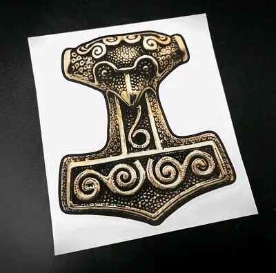 Precut Gold Viking Mjolnir Sticker / Decal Thors Hammer Norse Asatru Pagan • $3.67