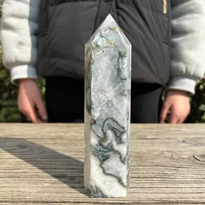 2LB 7.8  Natural Moss Agate Point Crystal Tower Obelisk Reiki Healing Gift MS • $66