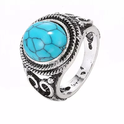 Turkish Turquoise Rings Women 925 Silver Wedding Engagement Boho Jewelry Sz 6-10 • $1.34