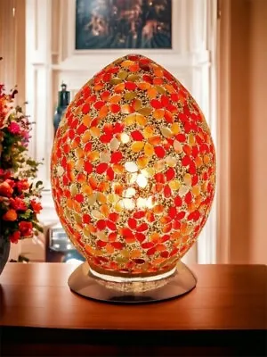 Egg Lamp Mosaic Glass  Red Flower Table Lamp Desk Bedside Living Room  LM72R • £49.99