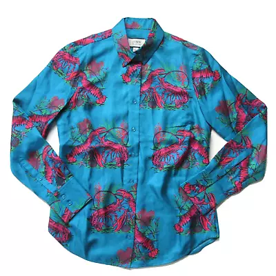 NWT J.Crew Collection Silk-twill Shirt In Ultramarine Red Lobster Print Top 8 • $72