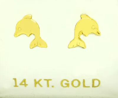 £0.80 • Buy Dolphin Stud Earrings Solid 14k Yellow Gold - Made In Usa 