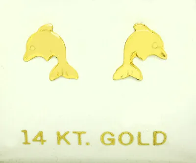 Dolphin Stud Earrings Solid 14k Yellow Gold - Made In Usa - Nwt • £0.80