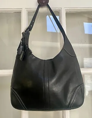 Vintage Coach Black Leather Hobo Saddle Shoulder Bag Purse F10280 • $90