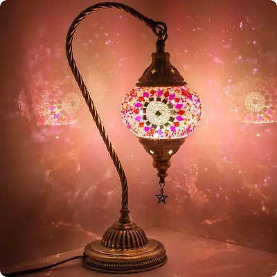 Turkish Moroccan Lamp With Bronze Base 3 Color Options Handmade Swan Neck Tiffan • $59.88