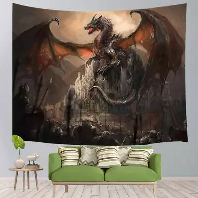 Medieval Dragon Castle War Tapestry Wall Hanging Large Fabric Gothic Room Decor • $16.50