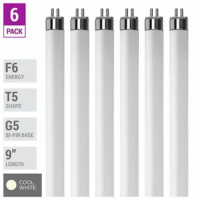 F6T5 CW 41K Fluorescent Tube 9  Inches 6W Watt T5 Mini Bi 2-Pin G5 Cool White • $13.95