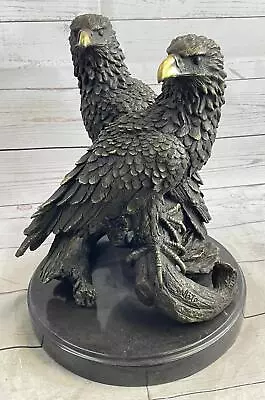 Two Juvenile American Bald Eagles Bronze Metal Statue Sculpture On Marble Base • $749