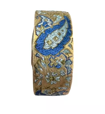 Vintage French Silk Jacquard Trim Paisley Blues & Matte Gold 1 1/2 W (B32A) • $6.99