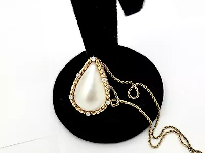 Estate 14k Gold Diamond Mounted 28mm Teardrop Mabe Pearl Pendant & 21  Necklace • $475