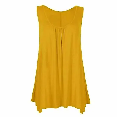 Women Hanky Hem Gathered Top Ladies Plus Size Flared Swing Tunic Vest Top 8-26  • £8.49