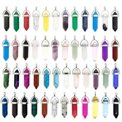 48 PCS Hexagonal Simulated Pointed Stone Quartz Energy Necklace Jewelry Pendant • $10.79