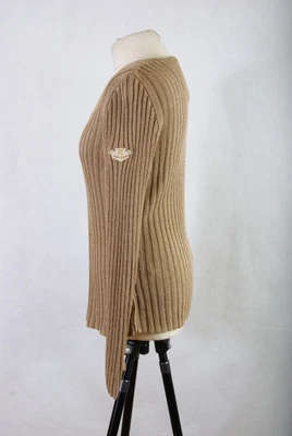 £9 • Buy P609o46 Brax Linen Mix Beige Gold Key Hole V Neck Chunky Jumper UK10 US6 Eur38