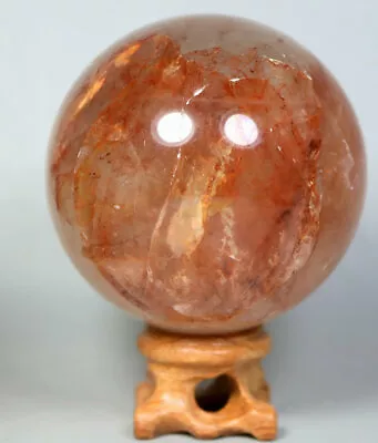 Natural RED FIRE QUARTZ Hematoid Crystal PHANTOM MULTI INCLUSIONS Sphere / Stand • $35.99